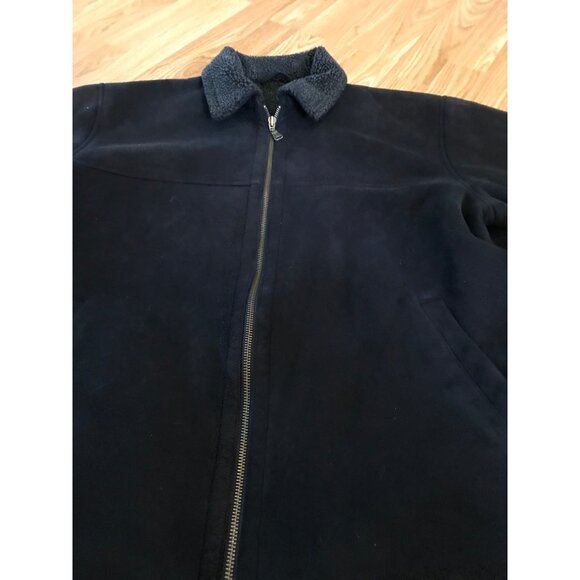 Hathaway Black Jacket Mens Med Sherpa Lining & Adjustable Buckle Zipper Collar - Picture 4 of 12